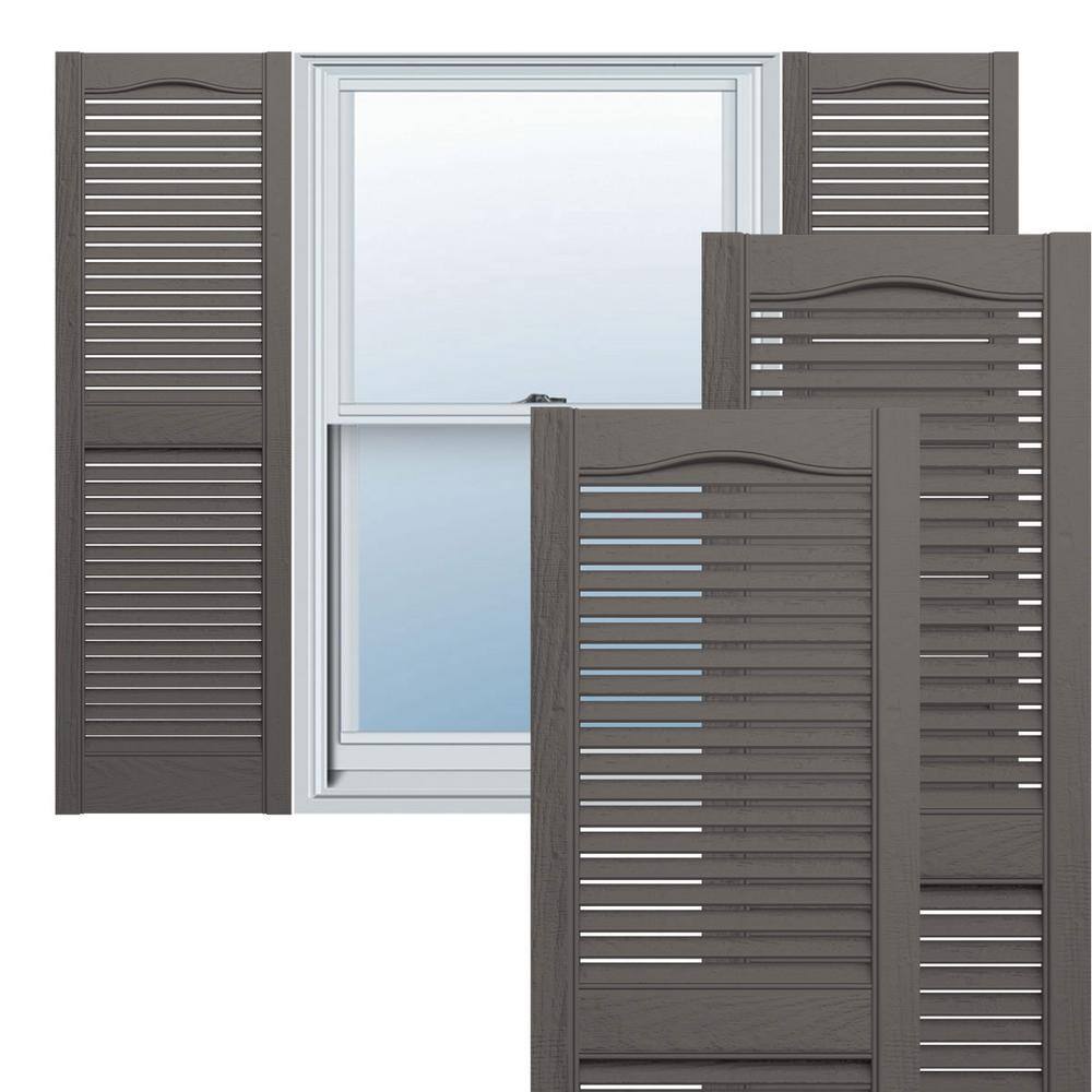 12 in. x 61 in. Lifetime Vinyl Custom Cathedral Top Center Mullion Open Louvered Shutters Pair Tuxedo Grey price history on PriceWatchPro