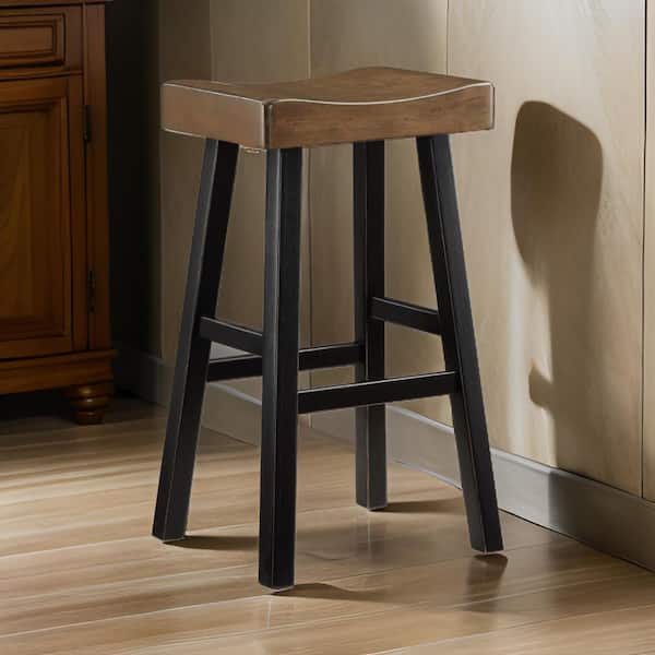 Benjara 30 in. Black and Brown Backless Wood Bar Stool (Set of 2)