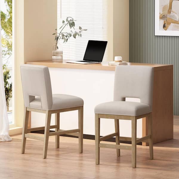 Noble House Elmcrest 41.5 in. High Back Wheat and Weathered Natural Wood Counter Stool (Set of 2) Extra Tall