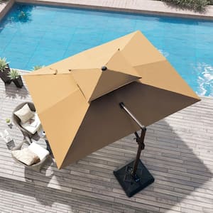 9 ft. x 12 ft. Double Top Heavy-Duty Frame Cantilever Patio Single Rectangle Umbrella in Tan