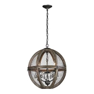 3-Light Small Renaissance Invention Wood and Wire Chandelier