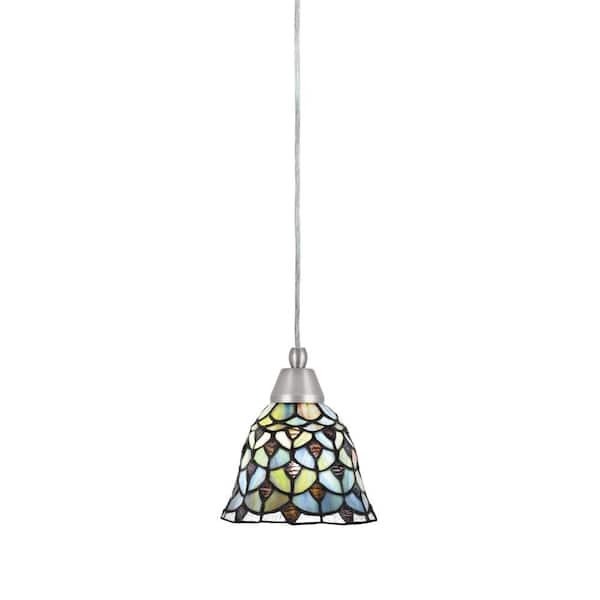 Unbranded Bryson 7 in. 1-Light Brushed Nickel Cord Pendant Light with 7 in. Crescent Art Glass Shade, no bulb included