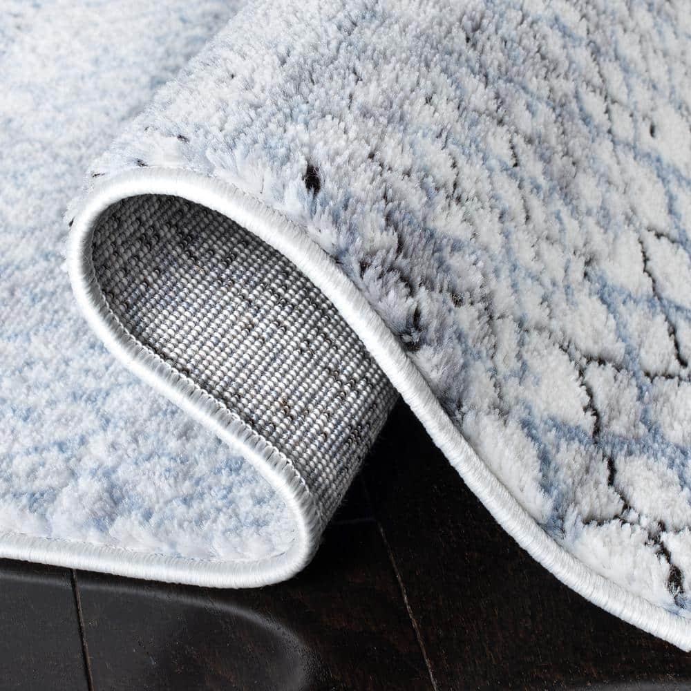 Amelia Grey and Light Blue Geometric Square Rug