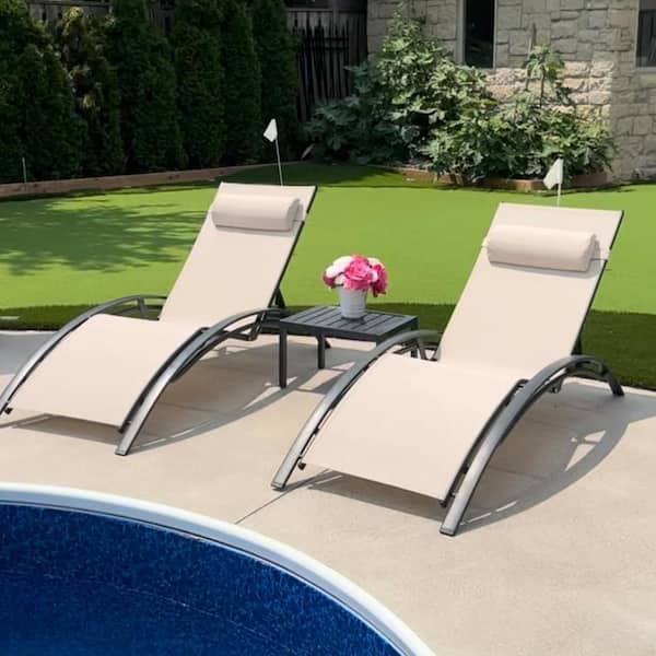 PURPLE LEAF Patio Chaise Lounge Set Outdoor Beach Pool Sunbathing Lawn Lounger Recliner Chair Side Table Included