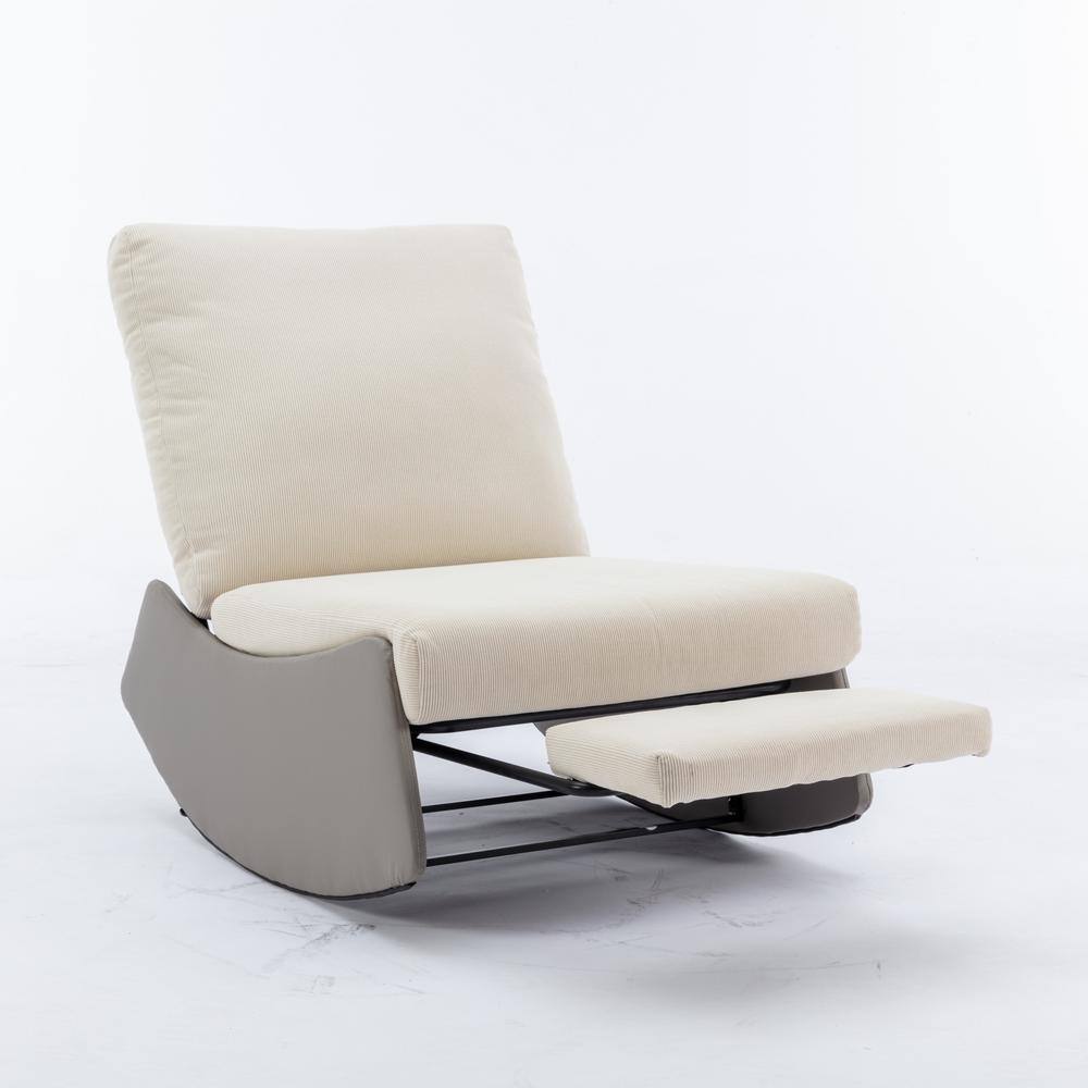 Metal Upholstered Rocking Outdoor Lounge Chair with Beige Cushion, Footrest price history on PriceWatchPro