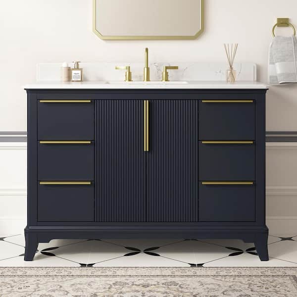 DELUXE DL LIVING Rothen 49 in. Single Sink Freestanding Dark Blue Bath Vanity with White Engineered Stone Top and Backsplash Assembled