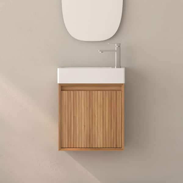 15.75 in. Floating Single Sink Wood-finish Bath Vanity with White Ceramic Top