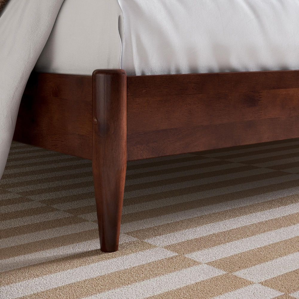 Aria Queen Walnut Wood Low Profile Platform Bed with Headboard