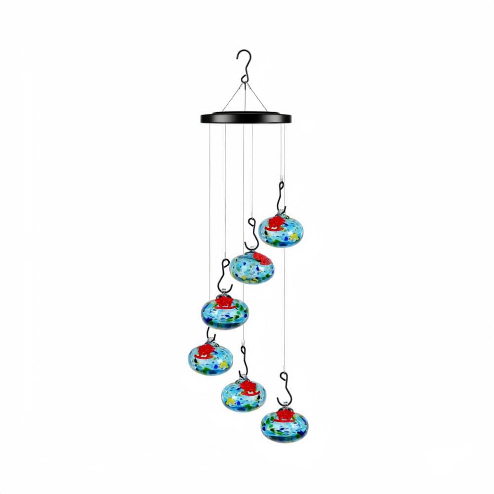 Blue Hand Blown Glass Wind Chimes Hummingbird Feeder for Outdoors Hanging Perfect Garden Decor price history on PriceWatchPro