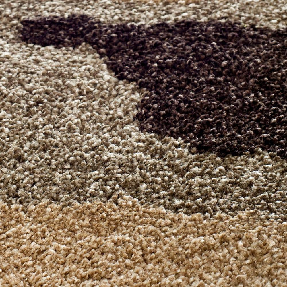 Gray and Beige Camouflage Shag Area Rug 8'6" x 12'