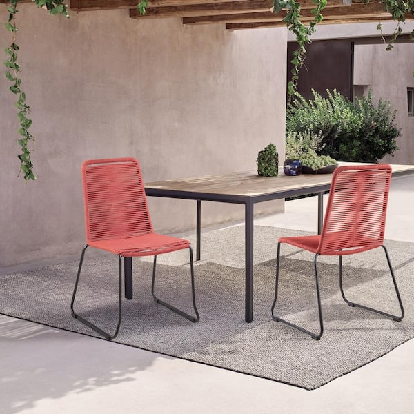 Armen Living Shasta Outdoor Metal and Rope Stackable Dining Chair - Set of 2