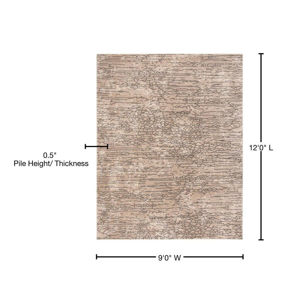 Abstract Meadow Chic 9' x 12' Beige Synthetic Area Rug