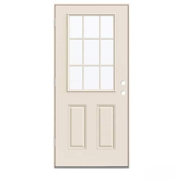 JELD-WEN 36 in. x 80 in. 9 Lite Primed Steel Prehung Right-Hand Inswing Entry Door