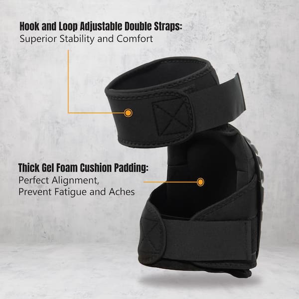POWERTEC Black Safety Knee Pads with Adjustable Thigh Straps