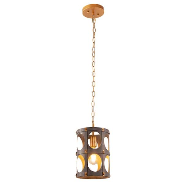 60-Watt 1-Light Wood and Gold Island Pendant Light for Kitchen Island Living Room and No Bulbs Included
