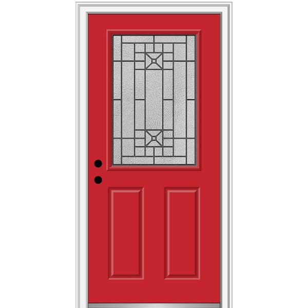 MMI Door 34 in. x 80 in. Courtyard Right-Hand 1/2-Lite Decorative Painted Fiberglass Smooth Prehung Front Door, 6-9/16 in. Frame
