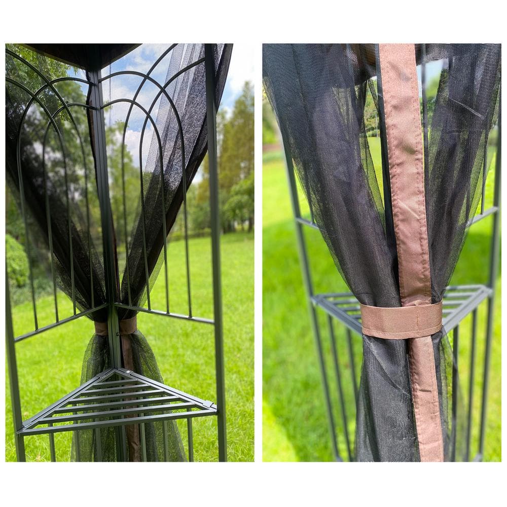 10x10 Brown Steel Patio Gazebo with Double Roof and Mosquito Netting