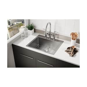 Crosstown 25 in. Undermount Single Bowl 18-Gauge Polished Satin Stainless Steel Kitchen Sink Kit w/ Accessories