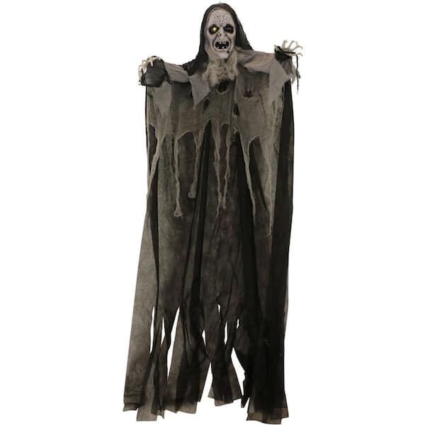 Haunted Hill Farm 73 in. Battery Operated Poseable Hanging Witch with Multicolor LED Eyes Halloween Prop