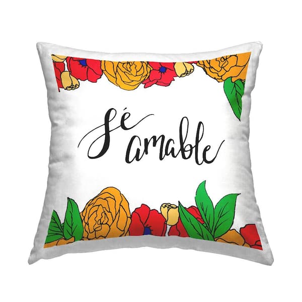 Stupell Industries Be Kind Tropical Floral White Floral Polyester 18 in. x 18 in. Indoor Throw Pillow
