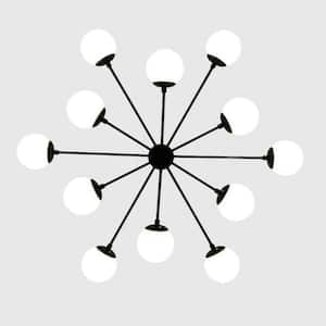 12-Light Black and Cream White Sputnik Modern Linear Chandelier