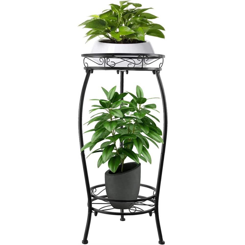 27.1 in. Outdoor Black Iron Plant Stands Flower Pot Holder Plants Rack (2-T