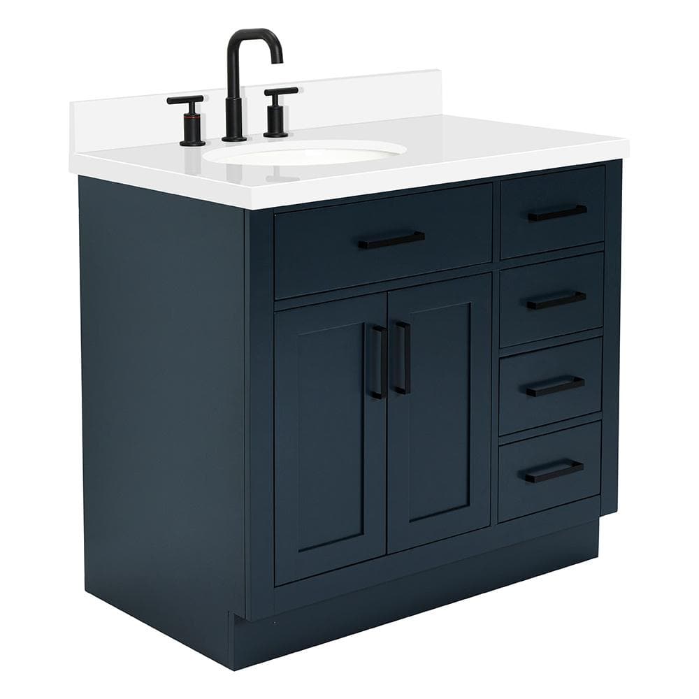 Midnight Blue Hardwood Single Basin Vanity with Quartz Top