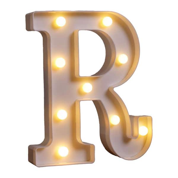 1 Piece LED Marquee Letter R Battery Powered Plastic Light Up Sign Warm White Glow for Party Table Home Decor