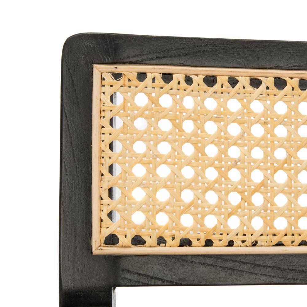Black and Natural Wood Cane Accent Arm Chair
