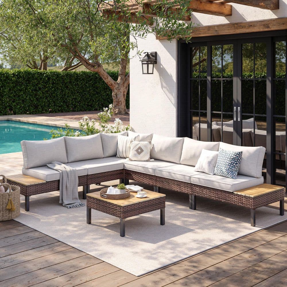 7-piece L-shaped Rattan Outdoor Patio Sofa Set price history on PriceWatchPro