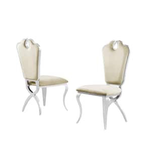 Lexim Cream Velvet Dining Chairs in Silver (Set of 2)
