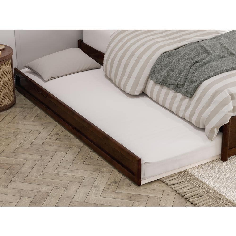 Barcelona Queen Walnut Wood Platform Bed with Twin XL Trundle