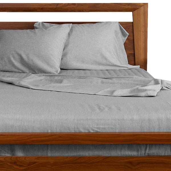 BEDVOYAGE Melange Viscose from Bamboo Cotton Bed Sheet Set (4-pcs), Queen - Silver