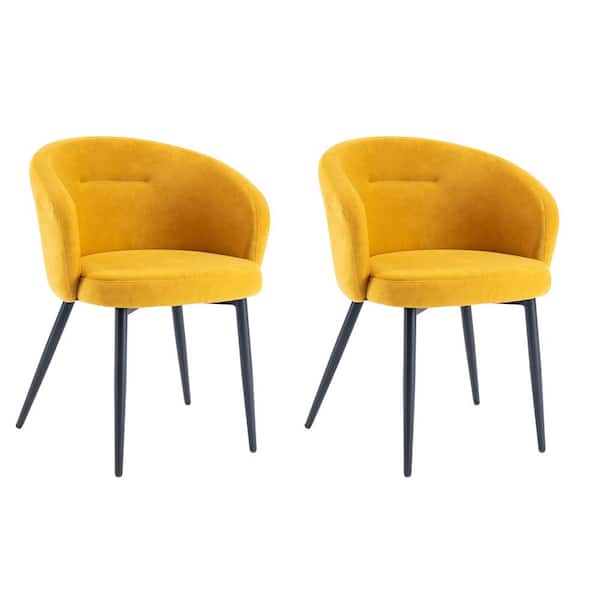 Spaco Yellow Velvet Modern Style Leisure Upholstered Side Chairs with Metal Legs (Set of 2)