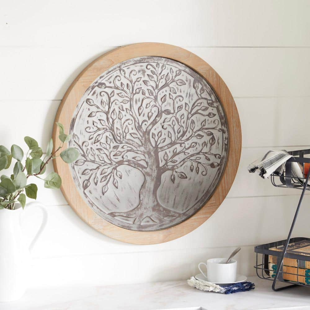 Wood Brown Embossed Tree Wall Decor -  Litton Lane, 53642