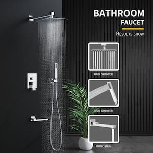 12 in. Single-Handle 3-Spray Square Tub and Shower Faucet with Rotatable Tub Spout and Hand Shower in Chrome