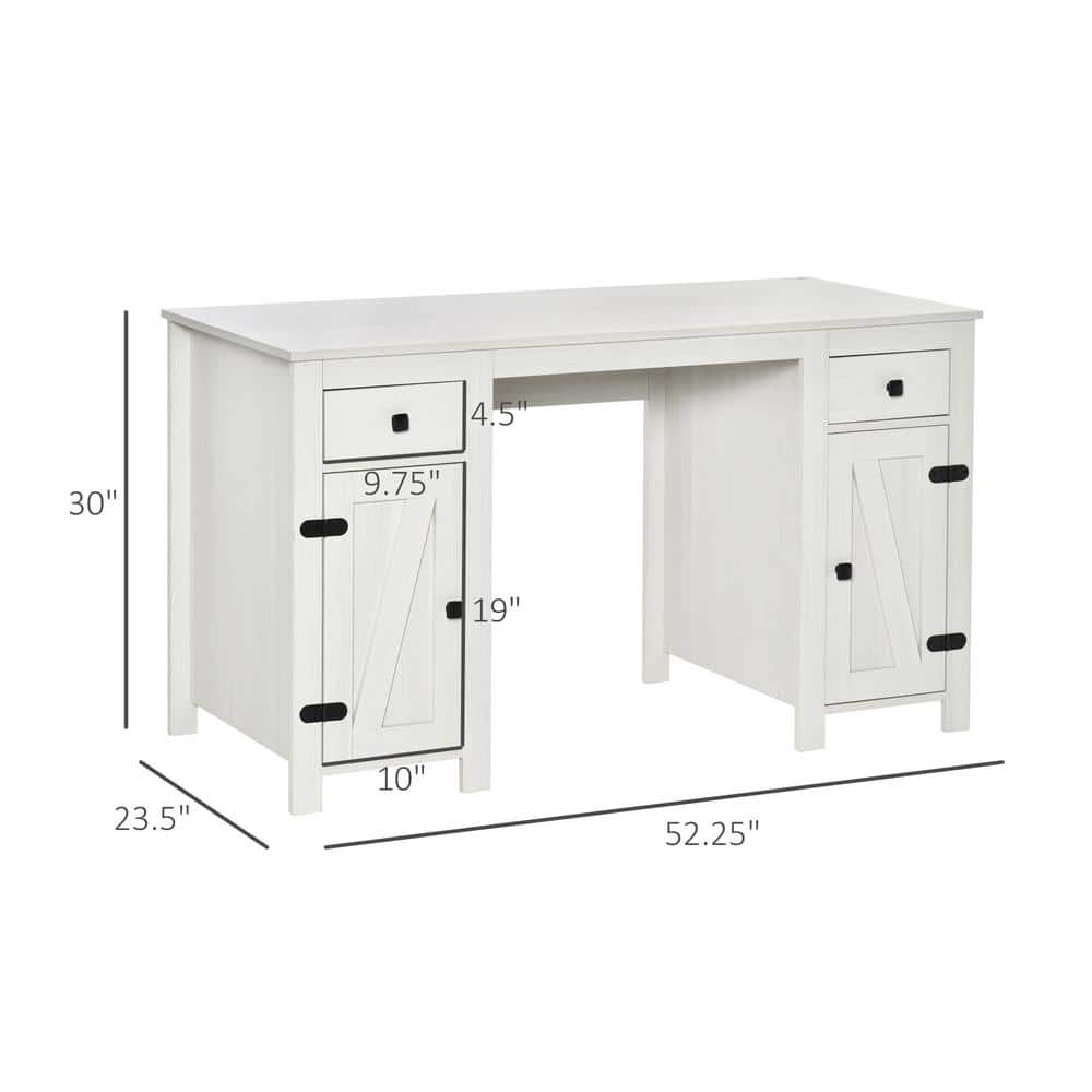 White Wood Writing Desk with Drawer and Filing Cabinet