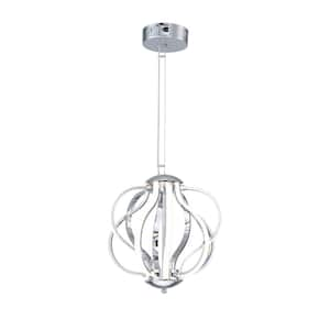 50-Watt 10-Light 14. 25in. Chrome Globe Integrated LED Chandelier Pendant Light