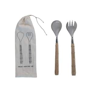 2-Piece Stainless Steel Salad Servers with Rattan Wrapped Handles