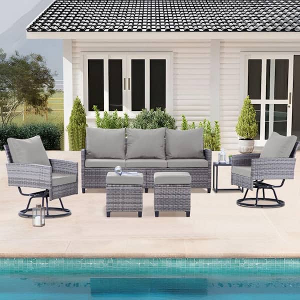 Unbranded 6-Piece Wicker Patio Conversation Set with Cushion Guard Gray Cushions