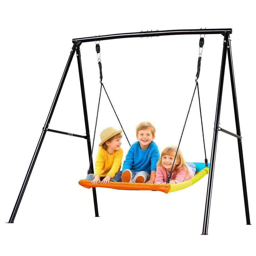 Outdoor Swing Set with 60 x 32in. Seat and Sturdy Metal A-Frame Stand, Includes Spiral Ground Anchors, 440 lbs. Capacity price history on PriceWatchPro