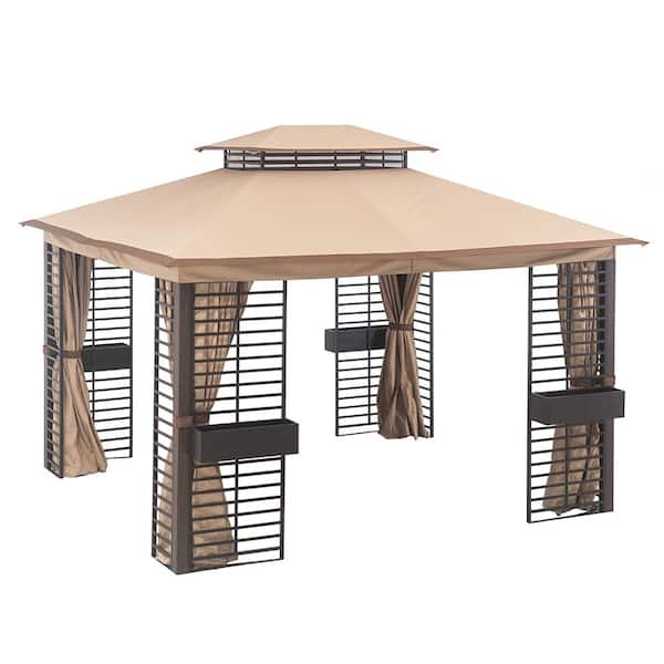 Sunjoy Contempo 11 ft. x 13 ft. Gazebo with Beige Canopy and Planters
