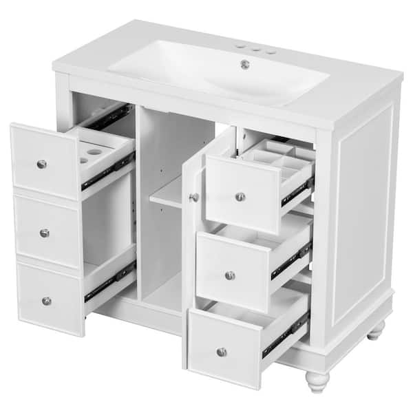 Zeus & Ruta 24 W x 18 D x 34 H Single Bath Vanity in White with White  Ceramic Top for Small Space Semi-open Storage S-AINKBATR - The Home Depot