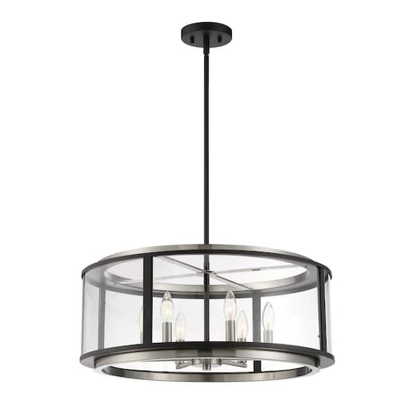 Eurofase Tambouro 6-Lights Black Pendant with Clear Glass Shade