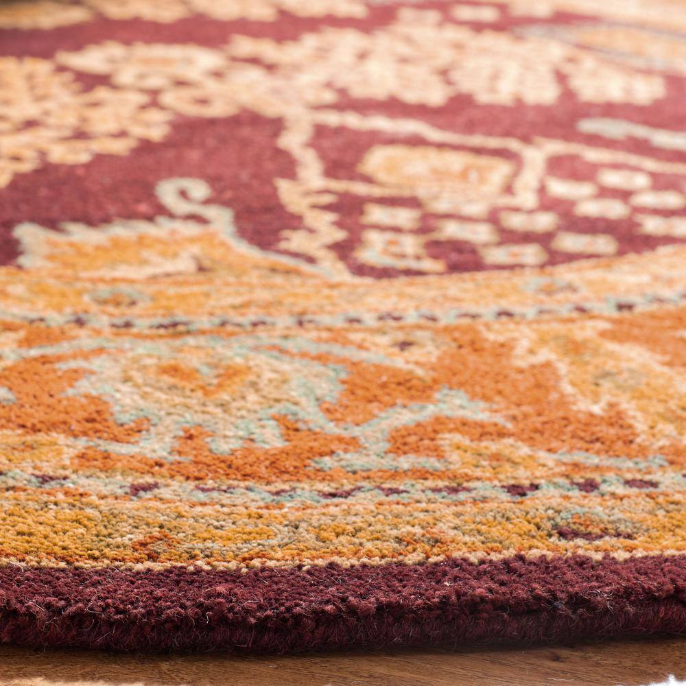 Handmade Red and Rust Round Wool Tufted Rug, 4' x 4'