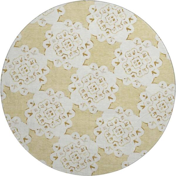 Mayfield Premium Machine Washable Abstract AMF2352 Wheat 8 ft. x 8 ft. Round Rug