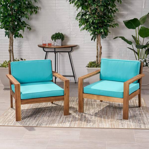 Noble House Santa Ana Teak Brown Removable Cushions Wood Outdoor Lounge Chair With Teal 2 Pack 69000 The Home Depot Noble House Santa Ana Teak Brown, Teal Cushions For Outdoor Furniture