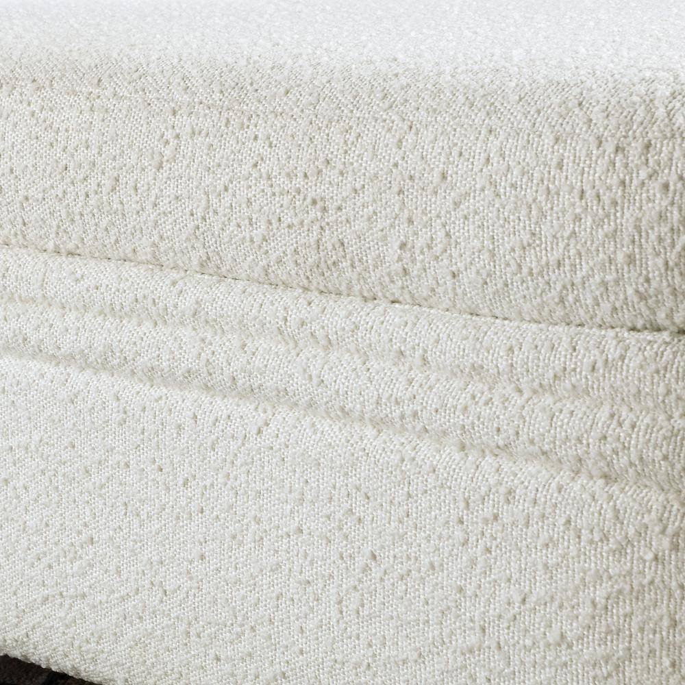 White Boucle Upholstered Storage Bench with Wood Frame