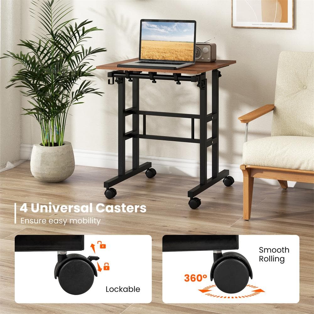 Walnut Adjustable Height Standing Desk with Drawer and Headphone Hook