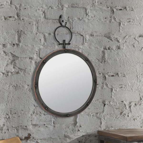 Stonebriar Collection Medium Round Brown American Colonial Mirror (21.063 in. H x 15.748 in. W)